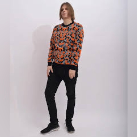 Zara Jacquard Abstract Crewneck Sweater In Black, Orange & Gray Size Large - Picture 2 of 10